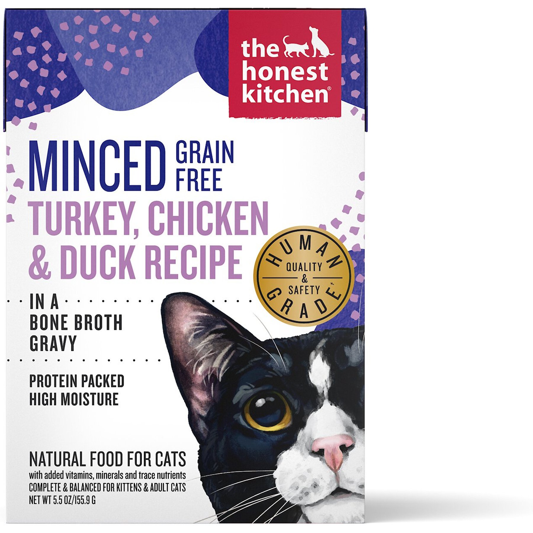 The Honest Kitchen Human Grade Grain-Free Minced Turkey, Chicken & Duck in Bone Broth Gravy Wet Cat Food, 5.5-oz, case of 12