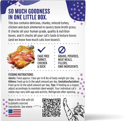 Show full view: The Honest Kitchen Human Grade Grain-Free Minced Turkey, Chicken & Duck in Bone Broth Gravy Wet Cat Food, 5.5-oz, case of 12 slide 3 of 10