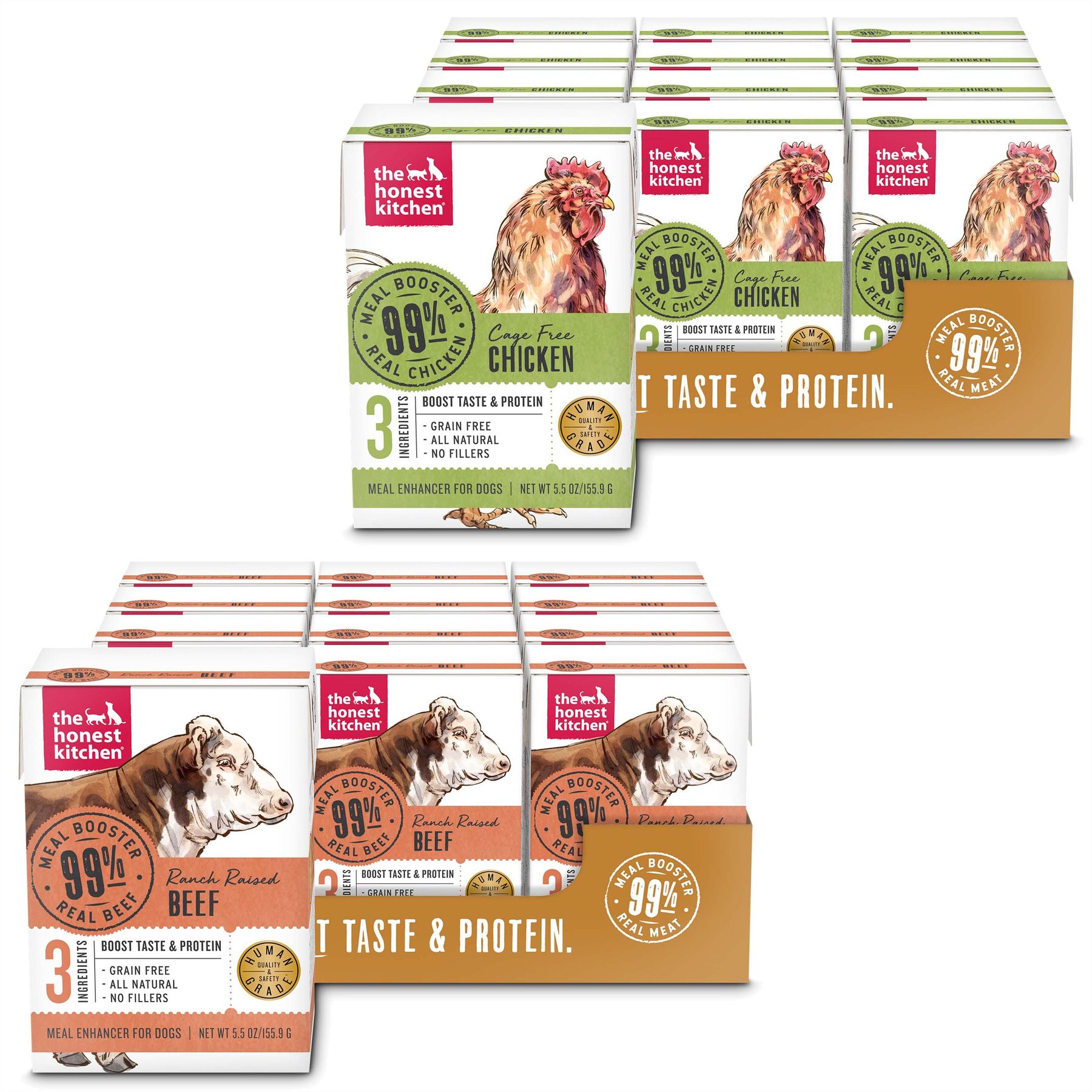 The Honest Kitchen Meal Booster 99% Beef + Meal Booster 99% Chicken Wet Dog Food Topper