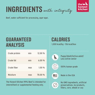 Show full view: The Honest Kitchen Human Grade Meal Booster 99% Beef Wet Dog Food Topper, 5.5-oz, case of 12 slide 4 of 10