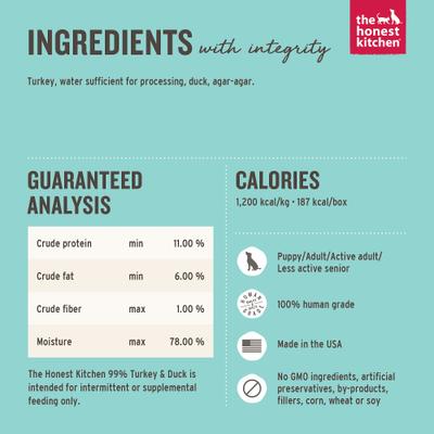 Show full view: The Honest Kitchen Human Grade Meal Booster 99% Turkey & Duck Wet Dog Food Topper, 5.5-oz, case of 12 slide 4 of 11