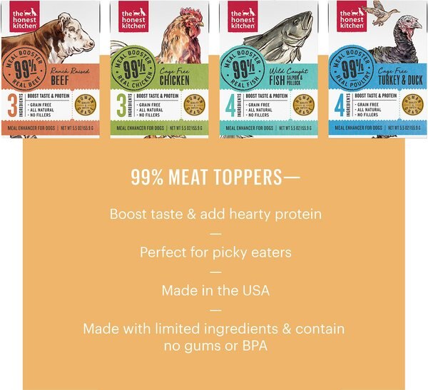 The Honest Kitchen Meal Booster 99% Turkey & Duck Wet Dog Food Topper