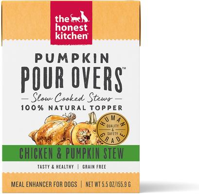 Show full view: The Honest Kitchen Pumpkin POUR OVERS Chicken & Pumpkin Stew + Bone Broth Beef Stew Wet Dog Food Topper slide 2 of 10