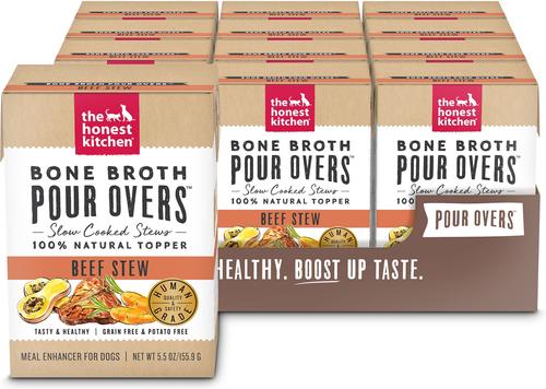Show full view: The Honest Kitchen Pumpkin POUR OVERS Chicken & Pumpkin Stew + Bone Broth Beef Stew Wet Dog Food Topper slide 6 of 10