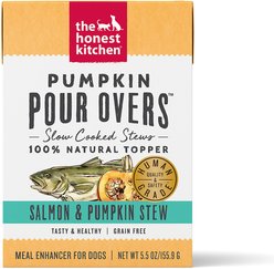 The Honest Kitchen Human Grade Pumpkin POUR OVERS Salmon & Pumpkin Stew Wet Dog Food Topper, 5.5-oz, case of 12