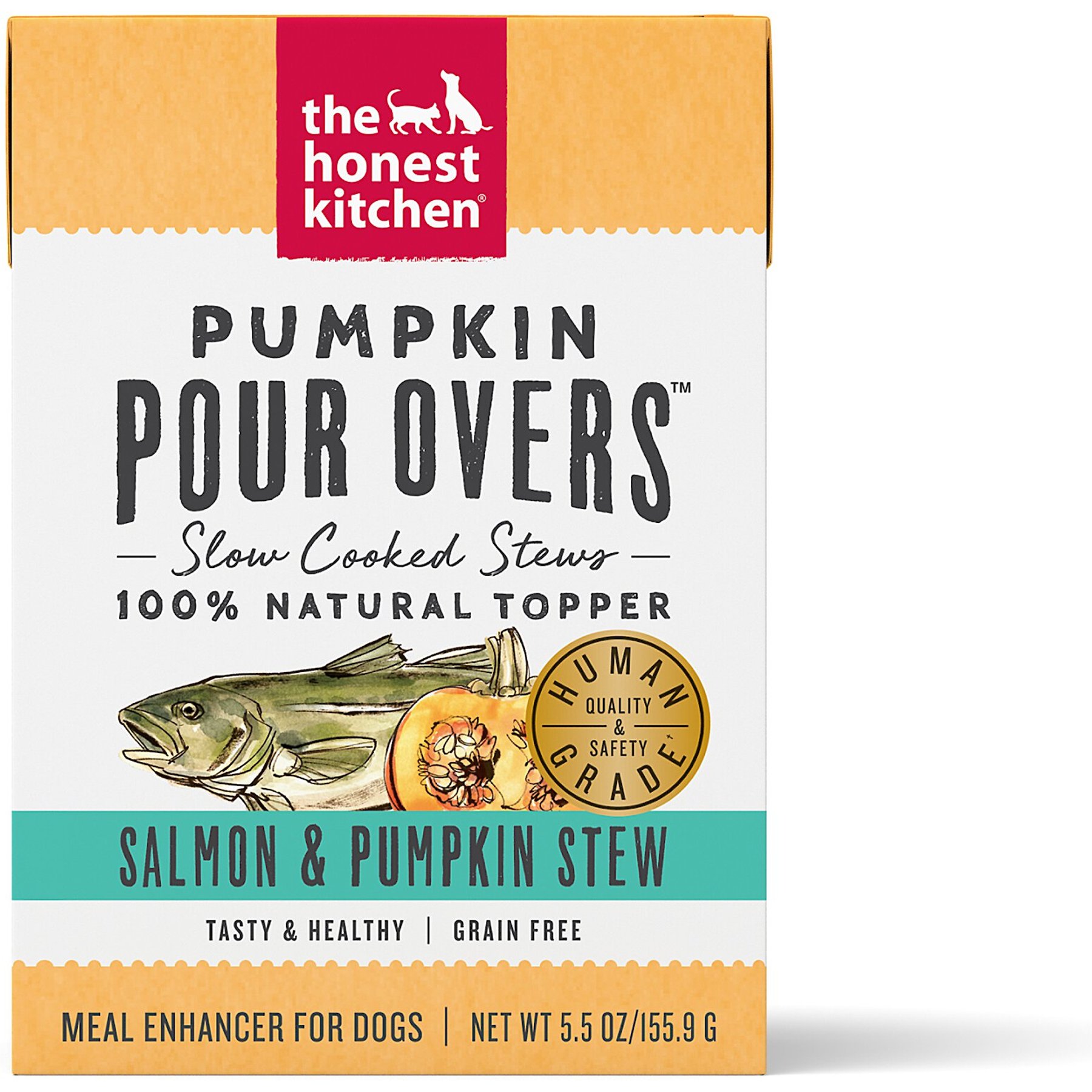 The Honest Kitchen Human Grade Pumpkin POUR OVERS Salmon & Pumpkin Stew Wet Dog Food Topper, 5.5-oz, case of 12