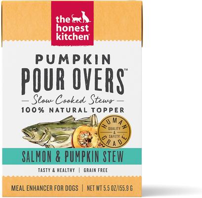 Show full view: The Honest Kitchen Pumpkin POUR OVERS Turkey & Pumpkin + Pumpkin POUR OVERS Salmon & Pumpkin Stew Wet Dog Food Topper slide 6 of 9
