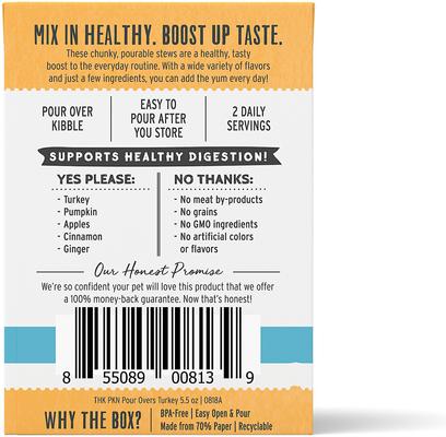 Show full view: The Honest Kitchen Human Grade Pumpkin POUR OVERS Turkey & Pumpkin Stew Wet Dog Food Topper, 5.5-oz, case of 12 slide 3 of 12