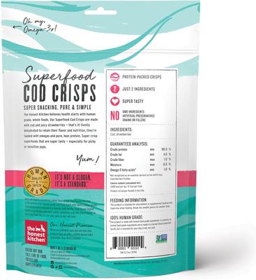 Show full view: The Honest Kitchen Human Grade Superfood Cod Crisps Cod & Strawberry Dehydrated Dog Treats, 6-oz bundle slide 3 of 8