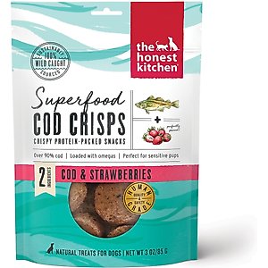 The Honest Kitchen Superfood Cod Crisps Cod & Strawberry Dehydrated Dog Treats, 3-oz bag