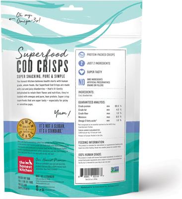 Show full view: The Honest Kitchen Superfood Cod Crisps Cod & Strawberry + Superfood Cod Crisps Cod & Blueberry Dehydrated Dog Treats slide 7 of 9