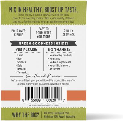 Show full view: The Honest Kitchen Human Grade Superfood POUR OVERS Lamb & Beef Stew with Veggies Wet Dog Food Topper, 5.5-oz, case of 12 slide 3 of 12