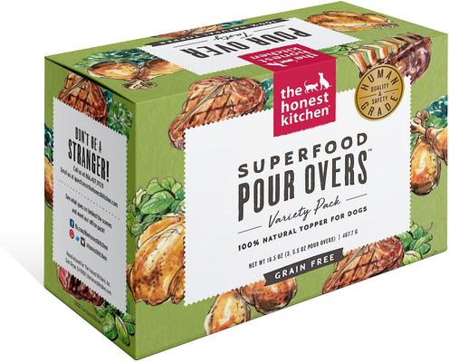 Show full view: The Honest Kitchen Superfood POUR OVERS Variety Pack Wet Dog Food Topper, 5.5-oz, 3 pack slide 3 of 9