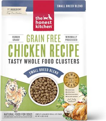 Show full view: The Honest Kitchen Whole Food Clusters Chicken Recipe Dry Food + Butcher Block Pate Turkey & Autumn Veggies Pate Wet Dog Food slide 2 of 9