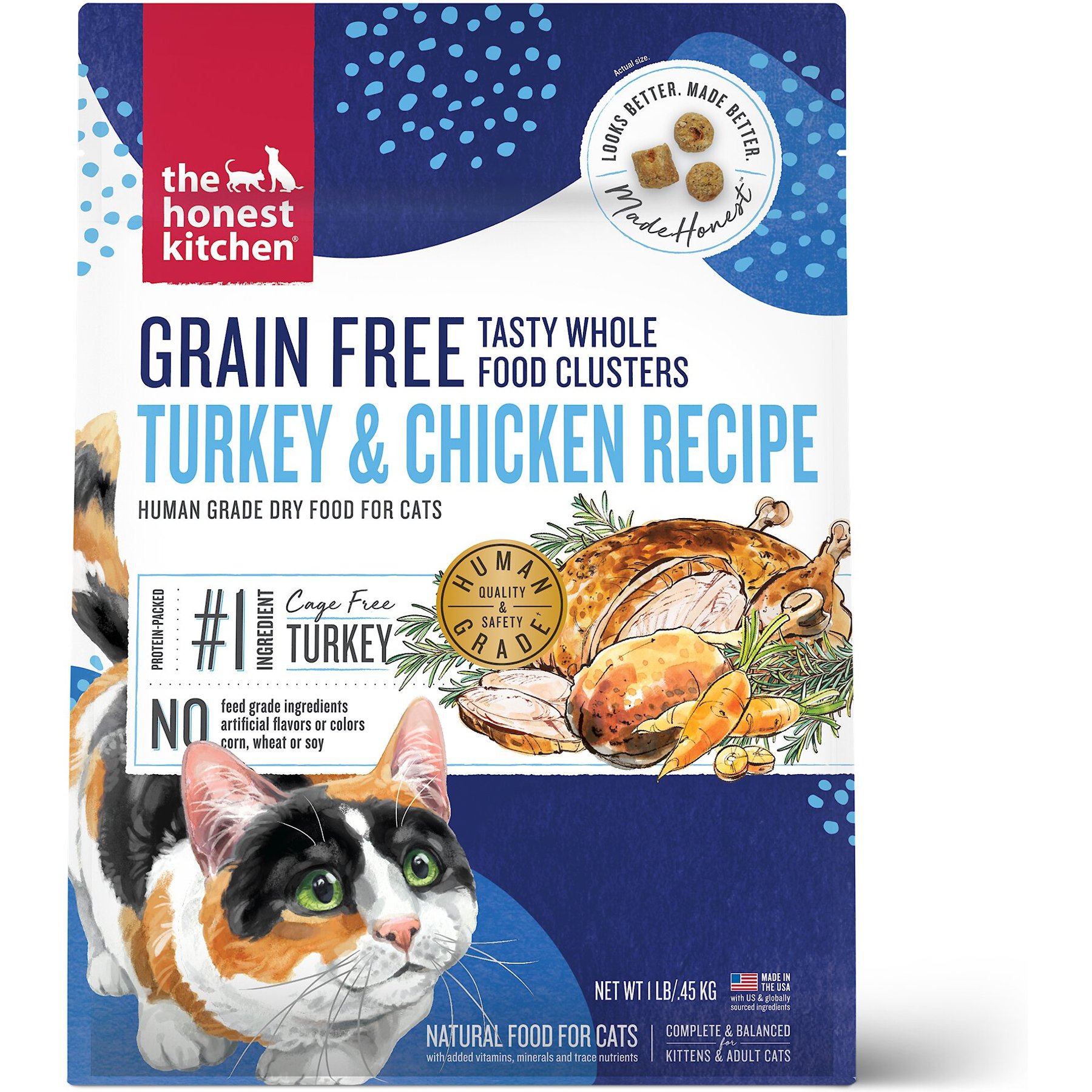 The Honest Kitchen Human Grade Whole Food Clusters Grain-Free Turkey & Chicken Dry Cat Food, 1-lb bag