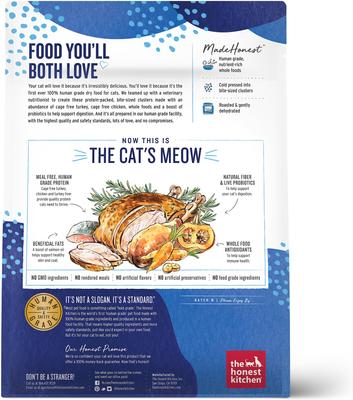 Show full view: The Honest Kitchen Human Grade Whole Food Clusters Grain-Free Turkey & Chicken Dry Cat Food, 1-lb bag slide 3 of 10