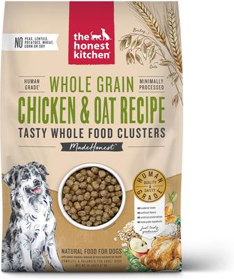 Show full view: The Honest Kitchen Whole Grain Chicken Recipe Dehydrated Food + Food Clusters Whole Grain Chicken & Oat Recipe Dog Food, 20-lb bag slide 5 of 8