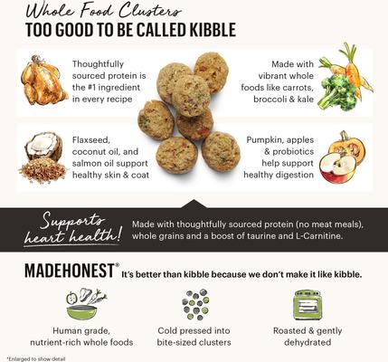 Show full view: The Honest Kitchen Whole Grain Chicken Recipe Dehydrated Food + Food Clusters Whole Grain Chicken & Oat Recipe Dog Food, 20-lb bag slide 8 of 8