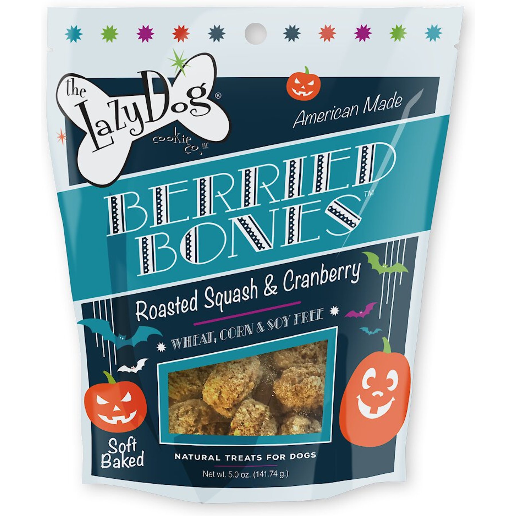 The Lazy Dog Cookie Co. Berried Bones Roasted Squash & Cranberry Dog Treats, 5-oz bag