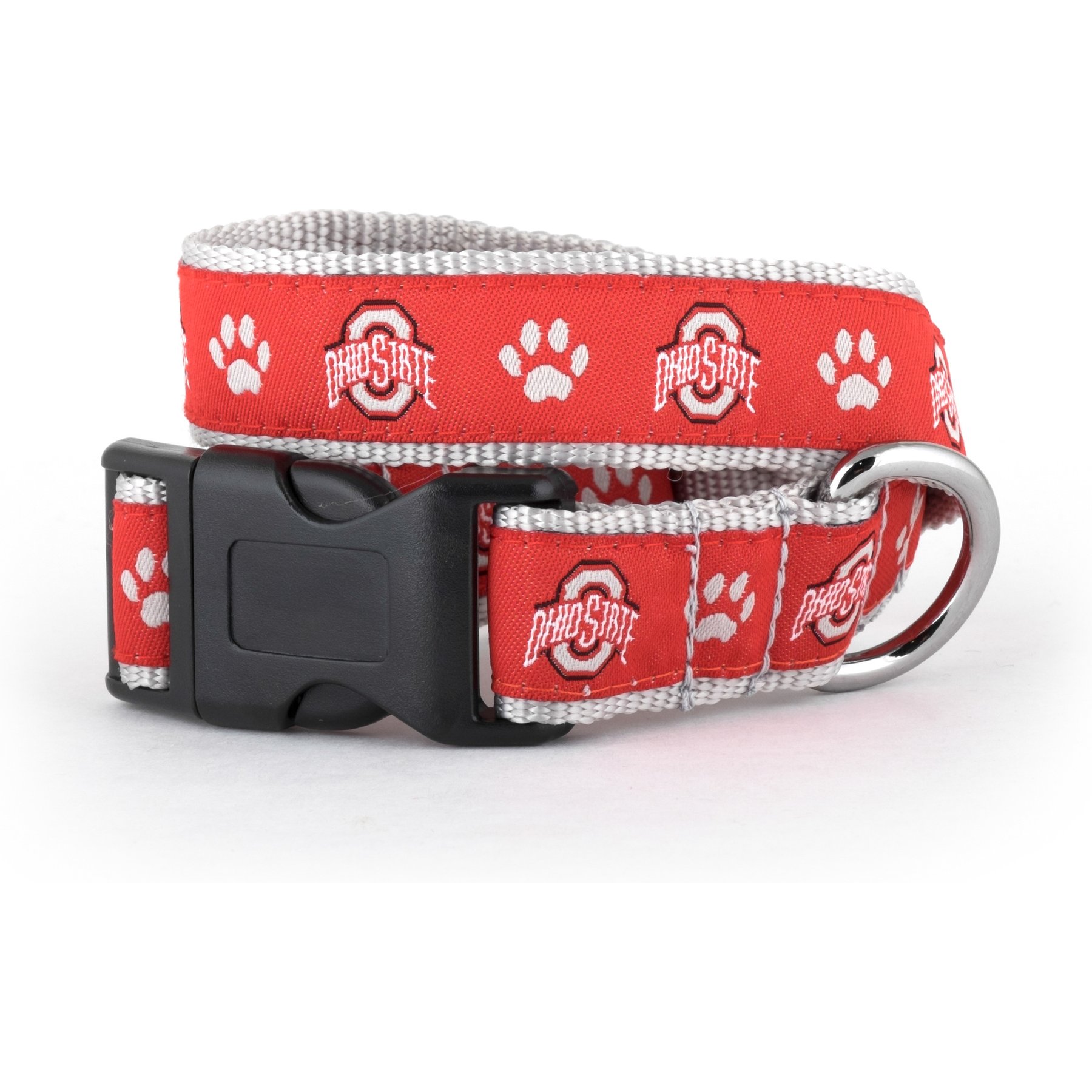 The License House Ohio State Athletic O Paw Print Dog Collar, Scarlet, Large