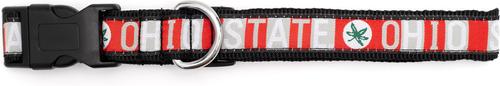 Show full view: The License House Ohio State Colorblock Dog Collar, Scarlet/Gray, Small slide 2 of 3
