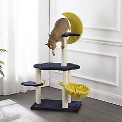 THE LICKER STORE Aurora Modern 49-in 3-Tier Sisal Moon & Stars Cat Tree, Navy