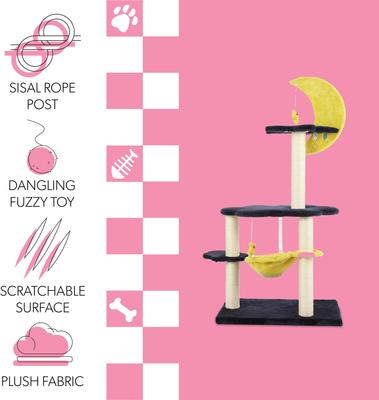 Show full view: THE LICKER STORE Aurora Modern 49-in 3-Tier Sisal Moon & Stars Cat Tree, Navy slide 4 of 10