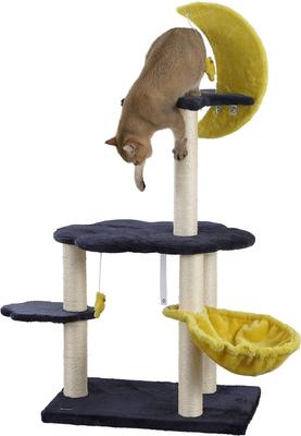 Show full view: THE LICKER STORE Aurora Modern 49-in 3-Tier Sisal Moon & Stars Cat Tree, Navy slide 2 of 10