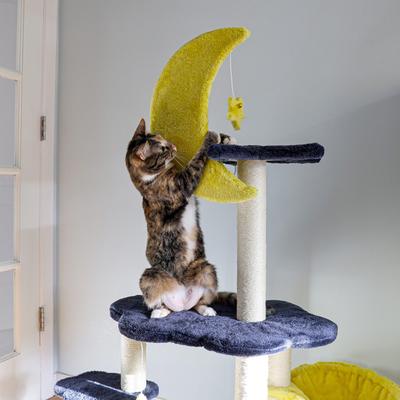 Show full view: THE LICKER STORE Aurora Modern 49-in 3-Tier Sisal Moon & Stars Cat Tree, Navy slide 7 of 10