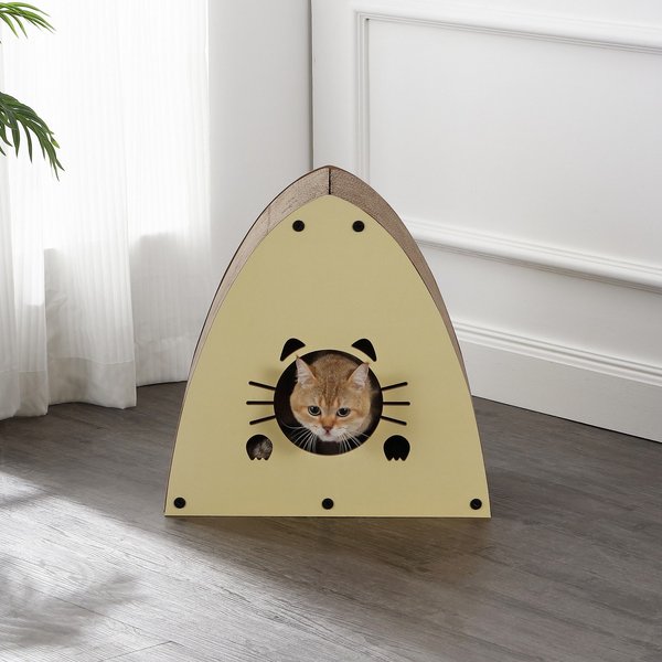 THE LICKER STORE Koko Modern 19-in Cardboard Triangle Cat Cave Scratcher with Catnip, Almond