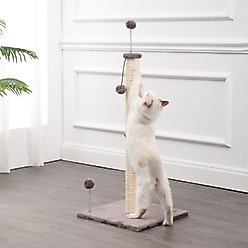 THE LICKER STORE Rylie 38-in Farmhouse Sisal Pillar with Fuzzy Toys & Spring Balls Cat Scratching Post, Gray/Cream