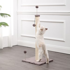 THE LICKER STORE Rylie 38-in Farmhouse Sisal Pillar with Fuzzy Toys & Spring Balls Cat Scratching Post, Gray/Cream