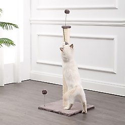THE LICKER STORE Rylie 38-in Farmhouse Sisal Pillar with Fuzzy Toys & Spring Balls Cat Scratching Post, Gray/Cream slide 2 of 8