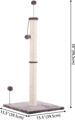 Show full view: THE LICKER STORE Rylie 38-in Farmhouse Sisal Pillar with Fuzzy Toys & Spring Balls Cat Scratching Post, Gray/Cream slide 4 of 9