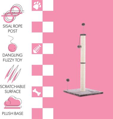 Show full view: THE LICKER STORE Rylie 38-in Farmhouse Sisal Pillar with Fuzzy Toys & Spring Balls Cat Scratching Post, Gray/Cream slide 5 of 9