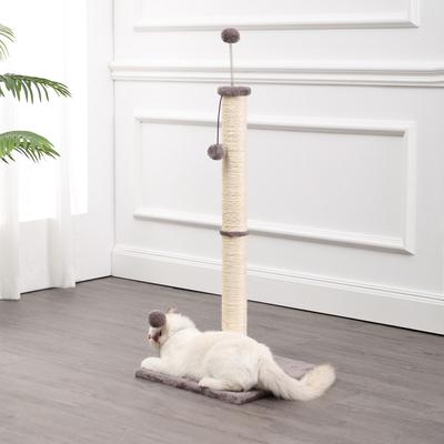 Show full view: THE LICKER STORE Rylie 38-in Farmhouse Sisal Pillar with Fuzzy Toys & Spring Balls Cat Scratching Post, Gray/Cream slide 7 of 9