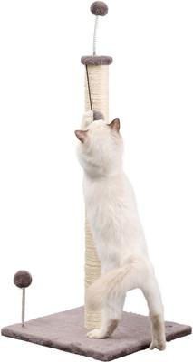 Show full view: THE LICKER STORE Rylie 38-in Farmhouse Sisal Pillar with Fuzzy Toys & Spring Balls Cat Scratching Post, Gray/Cream slide 9 of 9