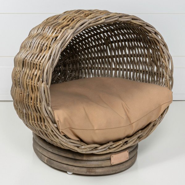 THE LICKER STORE Socket Dome Bohemian Handwoven Rattan Elevated Dog & Cat Bed, Kubu Gray, 19.5 x 17-in