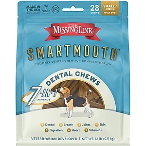The Missing Link Smartmouth 7-in-1 Dental Chews for Small & Medium Dogs, 15 to 50-lbs, 28 count