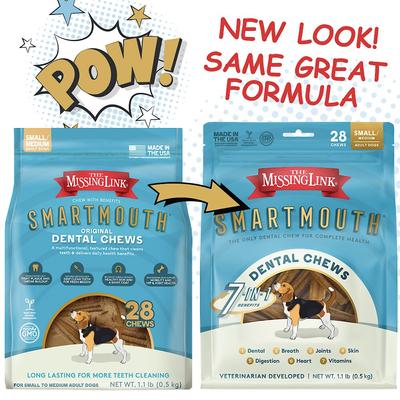 Show full view: The Missing Link Smartmouth 7-in-1 Dental Chews for Small & Medium Dogs, 15 to 50-lbs, 28 count slide 3 of 7