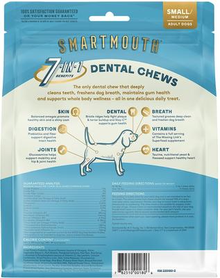 Show full view: The Missing Link Smartmouth 7-in-1 Dental Chews for Small & Medium Dogs, 15 to 50-lbs, 28 count slide 4 of 7
