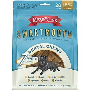 The Missing Link Smartmouth 7-in-1 Dental Chews for Large & Giant Dogs, 50 to 100-lbs, 28 count