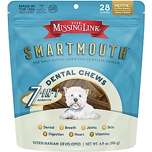 The Missing Link Smartmouth 7-in-1 Dental Chews for Petite & X-Small Dogs, 5 to 15-lbs, 28 count