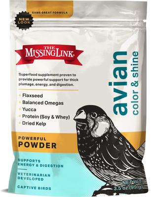 Show full view: The Missing Link Superfood Avian Color & Shine Flaxseed Yucca & Kelp Powder Bird Supplement slide 1 of 9