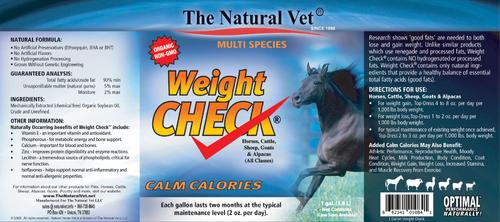 Show full view: The Natural Vet Weight Check Oil Horse Supplement, 1-gal bottle slide 2 of 2