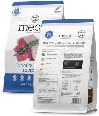 Show full view: The New Zealand Natural Pet Food Co. Meow Beef & Hoki Air Dried Cat Food, 26.5-oz bag slide 3 of 9