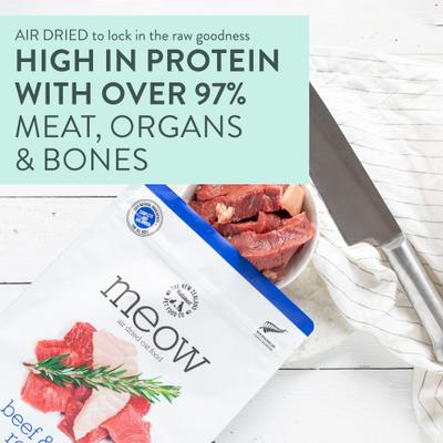 Show full view: The New Zealand Natural Pet Food Co. Meow Beef & Hoki Air Dried Cat Food, 26.5-oz bag slide 5 of 9