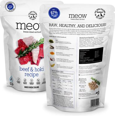 Show full view: The New Zealand Natural Pet Food Co. Meow Beef & Hoki Grain-Free Freeze-Dried Cat Food, 9.9-oz bag slide 3 of 10
