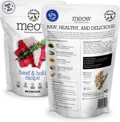 Show full view: The New Zealand Natural Pet Food Co. Meow Beef & Hoki Grain-Free Freeze-Dried Cat Treats, 1.76-oz bag slide 3 of 9