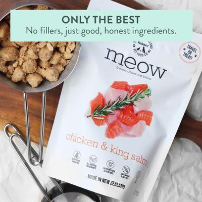 Show full view: The New Zealand Natural Pet Food Co. Meow Chicken​ & King Salmon Grain-Free Freeze-Dried Cat Treats, 1.76-oz bag slide 8 of 10